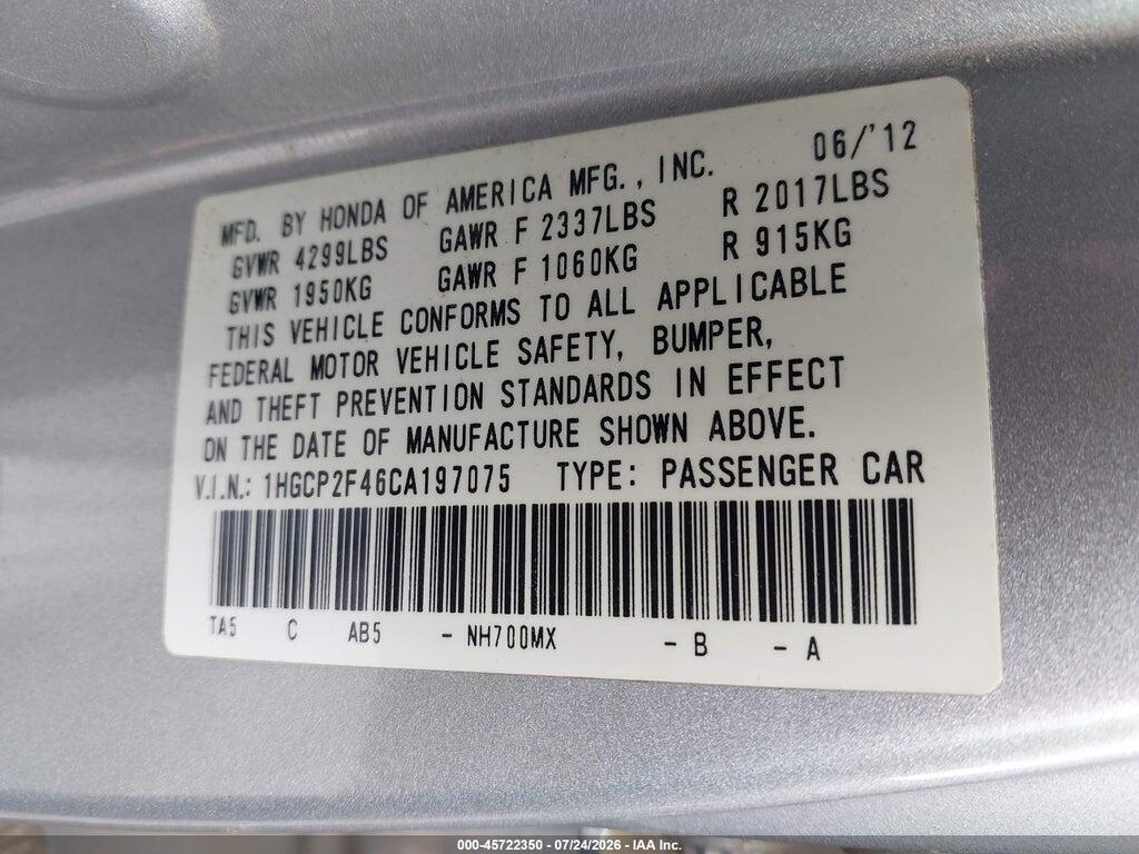 1HGCP2F46CA197075 2012 HONDA ACCORD photo no. 9