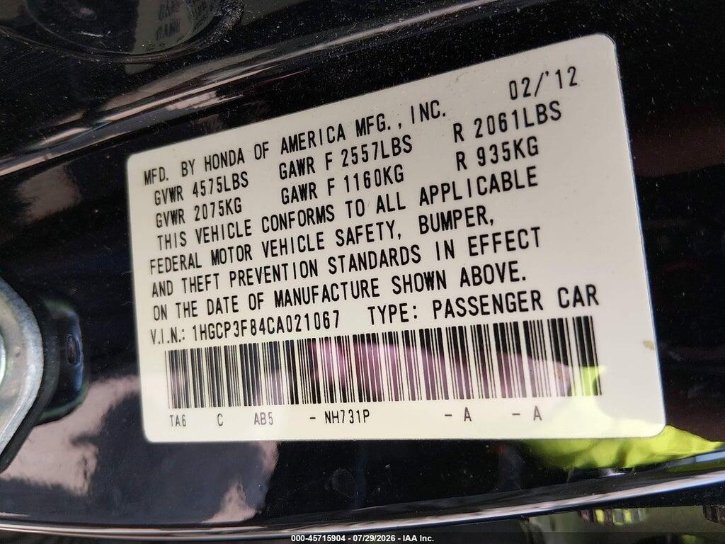 1HGCP3F84CA021067 2012 HONDA ACCORD photo no. 9