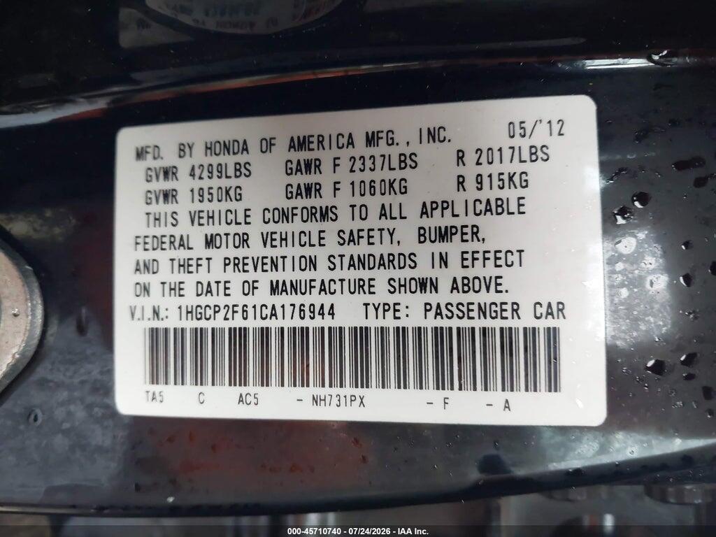 1HGCP2F61CA176944 2012 HONDA ACCORD photo no. 9