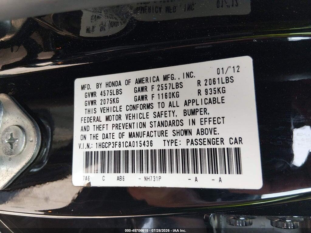 1HGCP3F81CA015436 2012 HONDA ACCORD photo no. 9