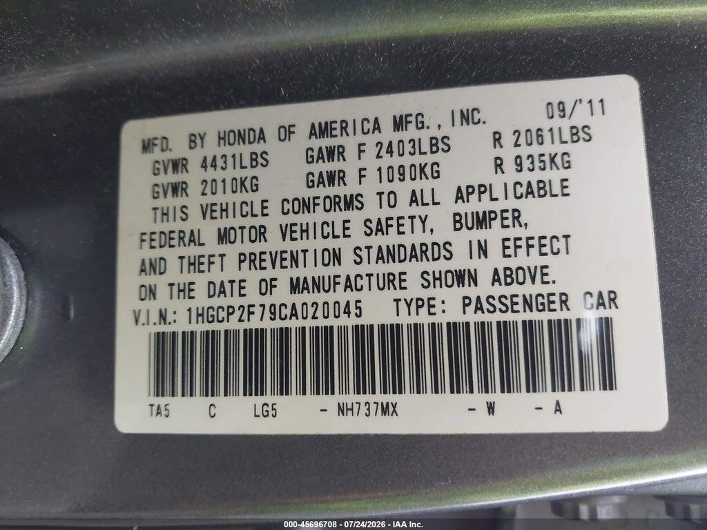 1HGCP2F79CA020045 2012 HONDA ACCORD photo no. 9