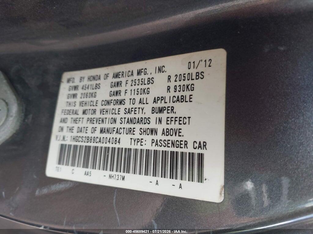 1HGCS2B89CA004084 2012 HONDA ACCORD photo no. 9