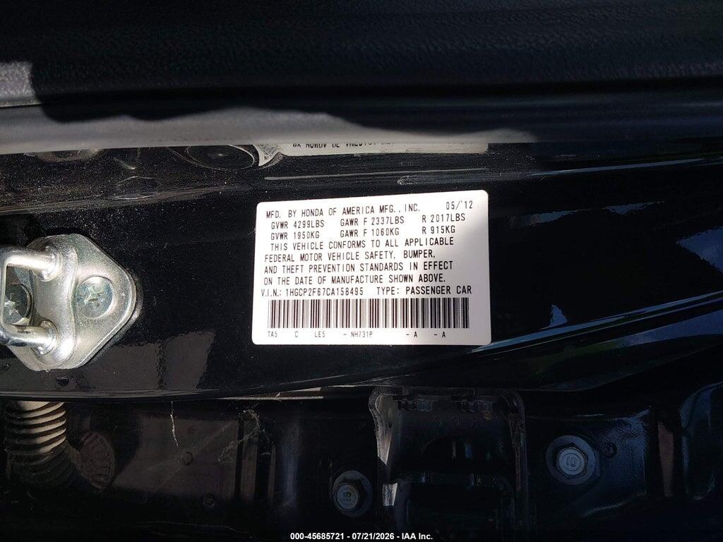 1HGCP2F67CA158495 2012 HONDA ACCORD photo no. 9