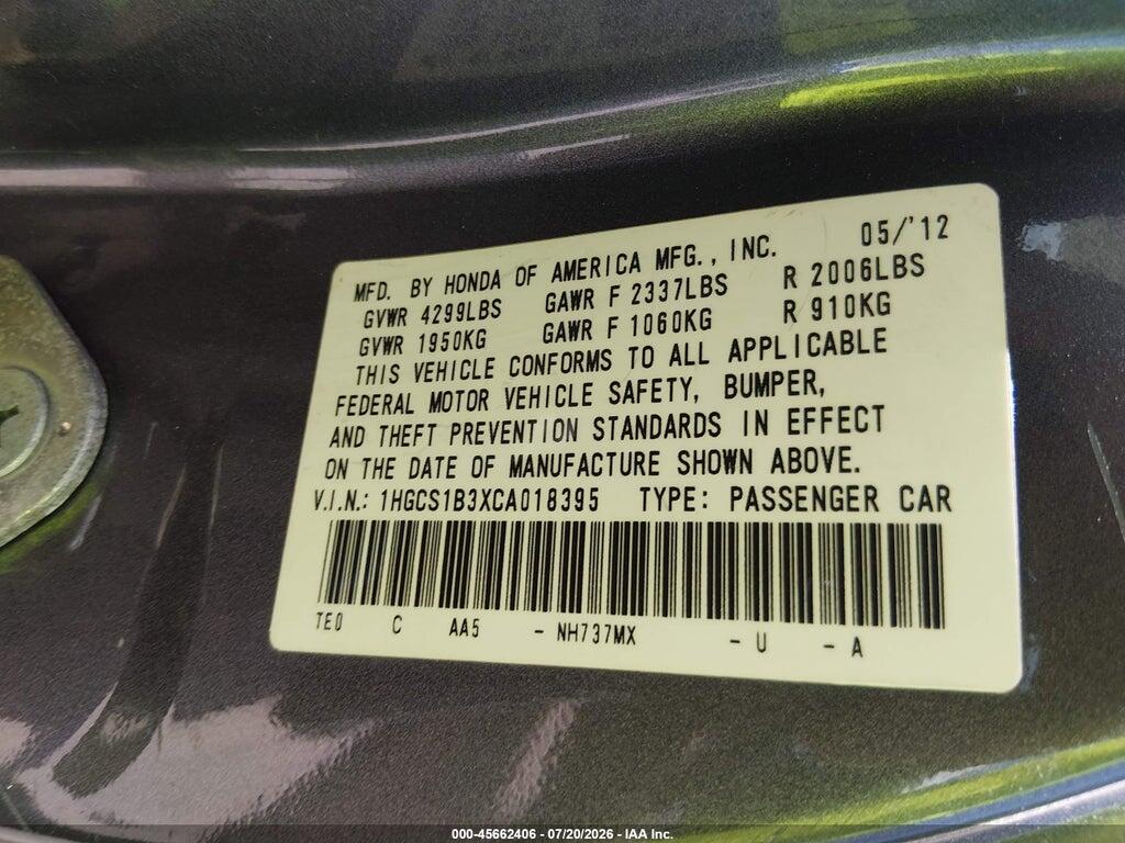 1HGCS1B3XCA018395 2012 HONDA ACCORD photo no. 9