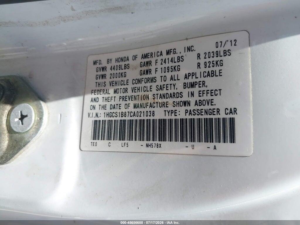 1HGCS1B87CA021038 2012 HONDA ACCORD photo no. 9