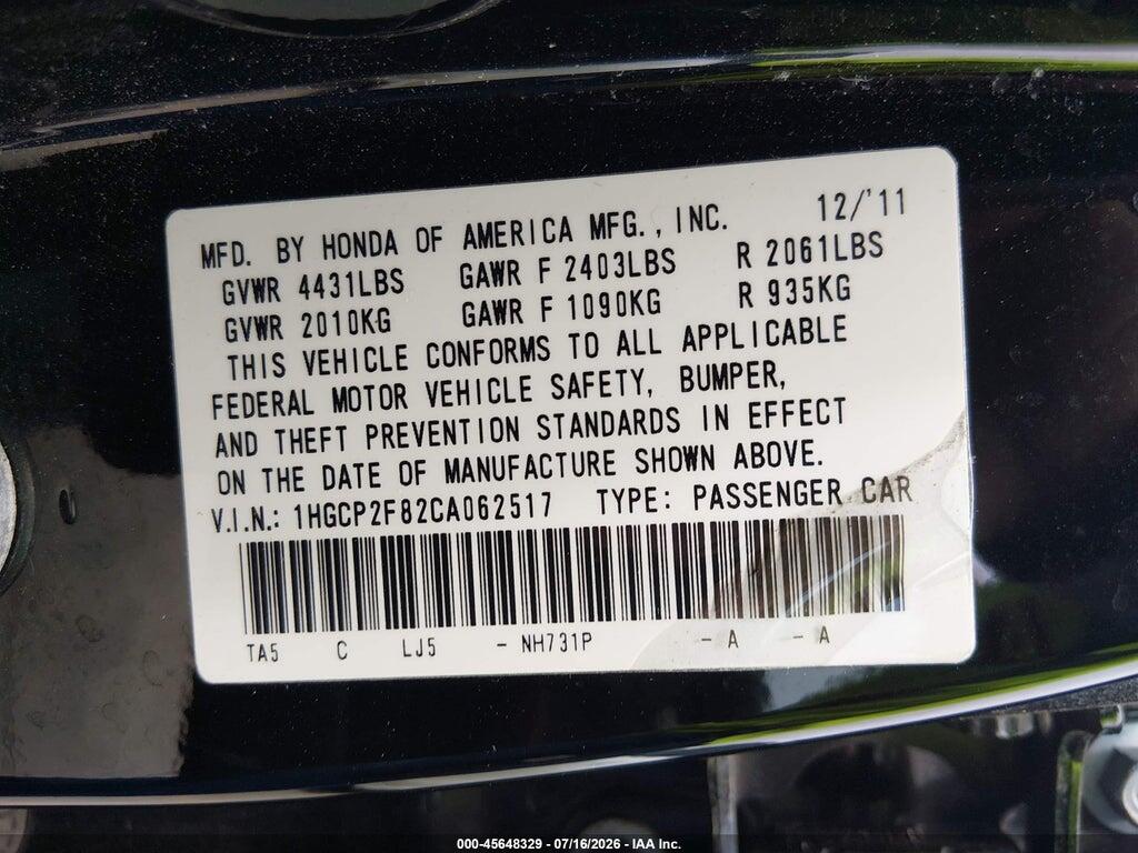 1HGCP2F82CA062517 2012 HONDA ACCORD photo no. 9