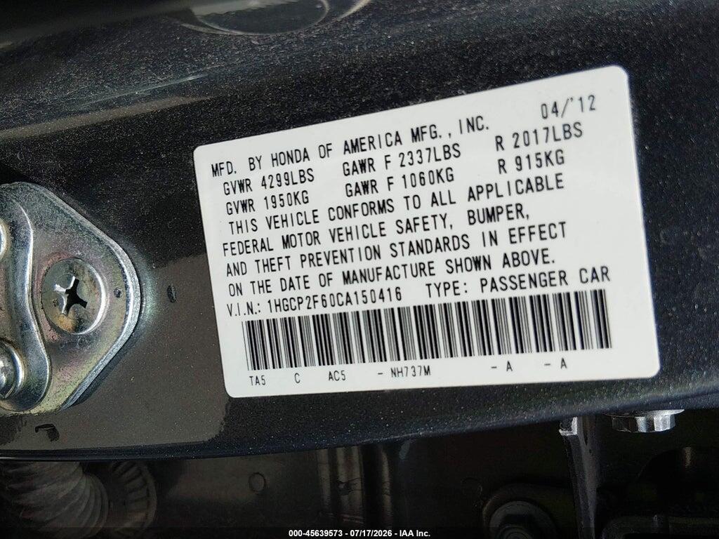 1HGCP2F60CA150416 2012 HONDA ACCORD photo no. 9