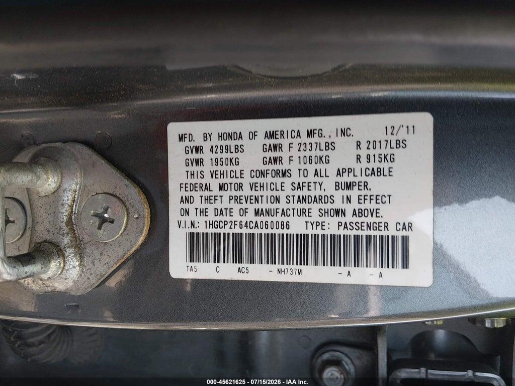 1HGCP2F64CA060086 2012 HONDA ACCORD photo no. 9