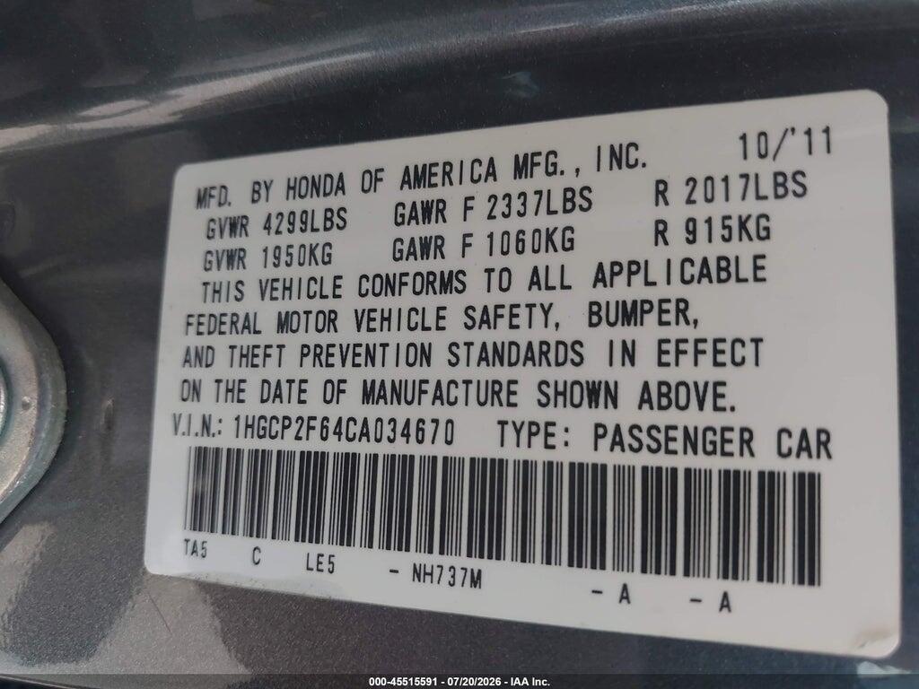 1HGCP2F64CA034670 2012 HONDA ACCORD photo no. 9