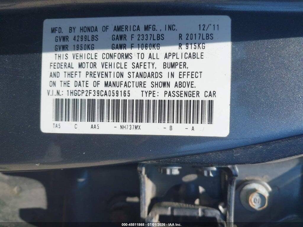 1HGCP2F39CA059165 2012 HONDA ACCORD photo no. 9