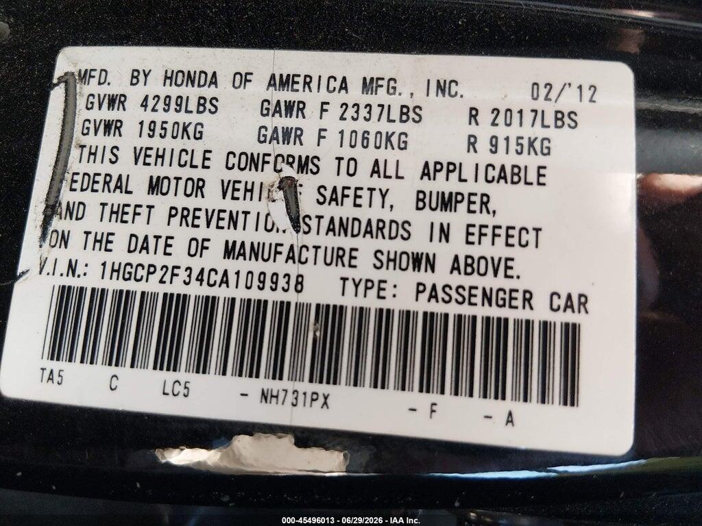 1HGCP2F34CA109938 2012 HONDA ACCORD photo no. 9