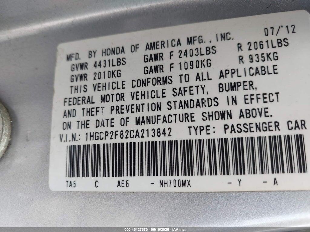 1HGCP2F82CA213842 2012 HONDA ACCORD photo no. 9