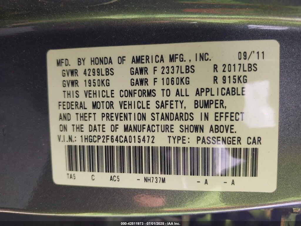 1HGCP2F64CA015472 2012 HONDA ACCORD photo no. 9