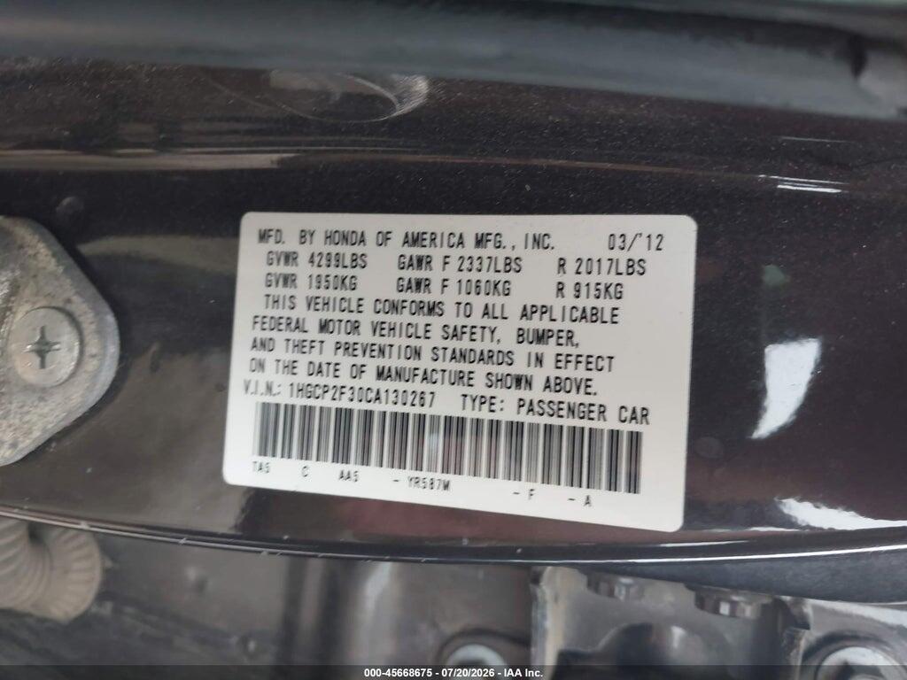 1HGCP2F30CA130267 2012 HONDA ACCORD SDN photo no. 9