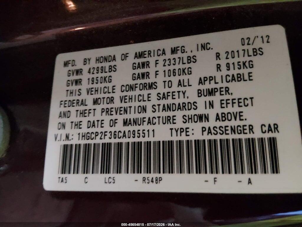 1HGCP2F36CA095511 2012 HONDA ACCORD SDN photo no. 9