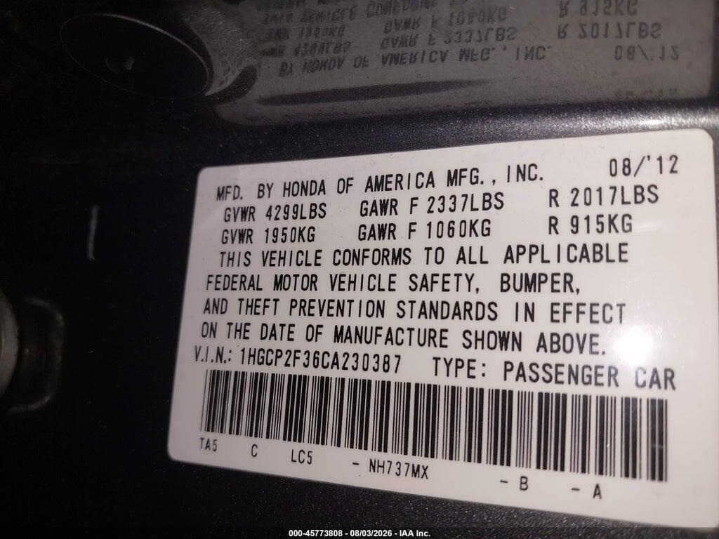 1HGCP2F36CA230387 2012 HONDA ACCORD SDN photo no. 9