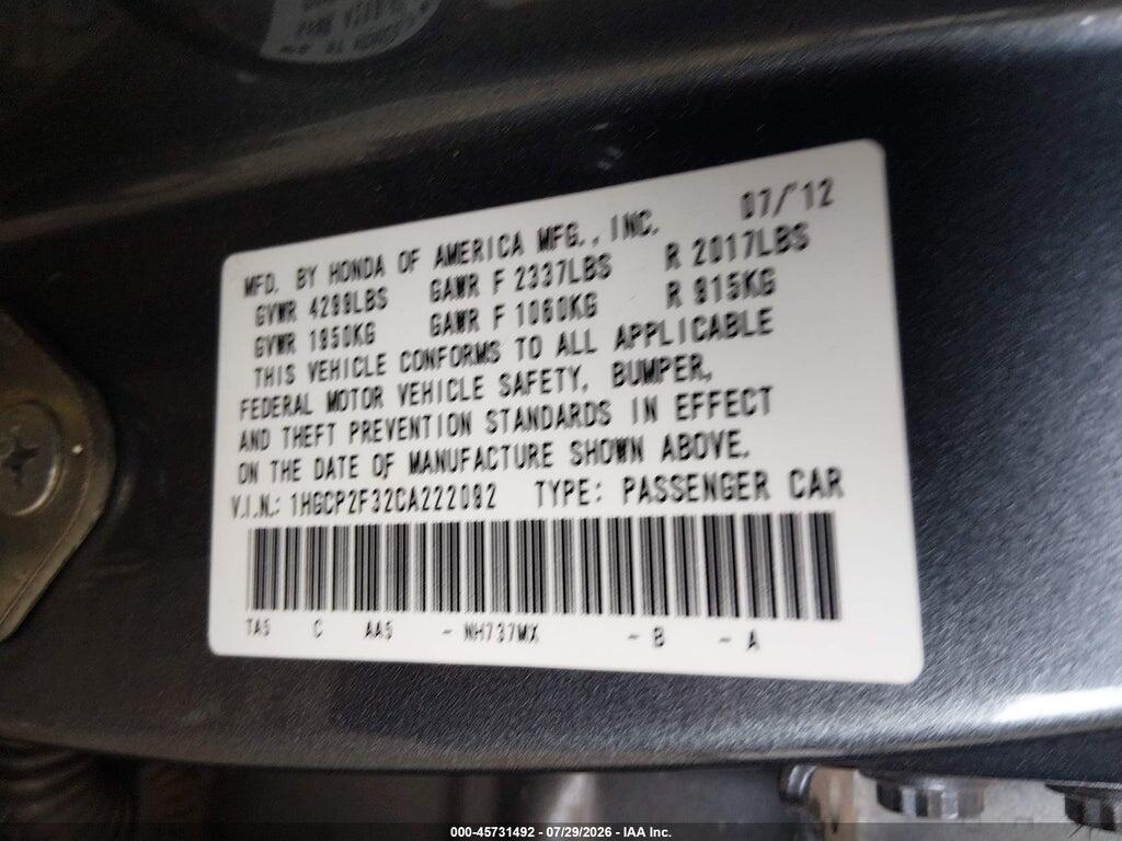 1HGCP2F32CA222092 2012 HONDA ACCORD SDN photo no. 9