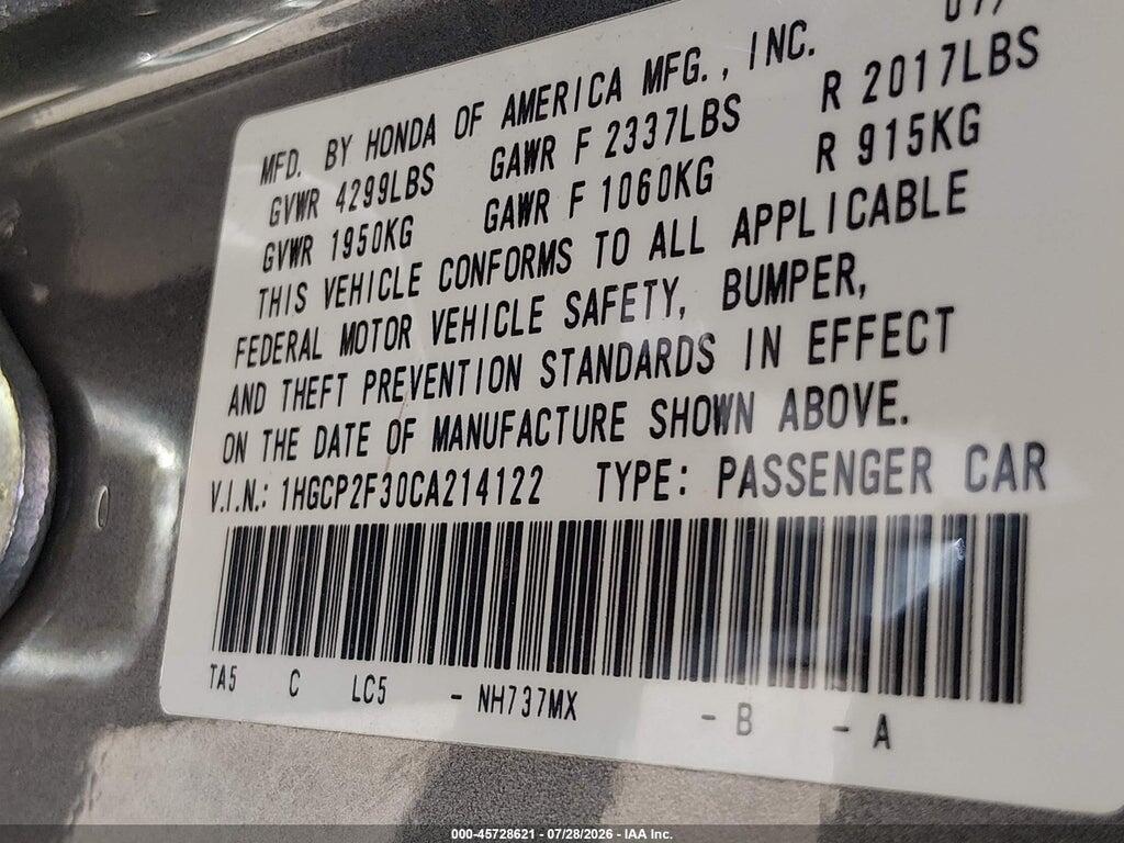 1HGCP2F30CA214122 2012 HONDA ACCORD SDN photo no. 9