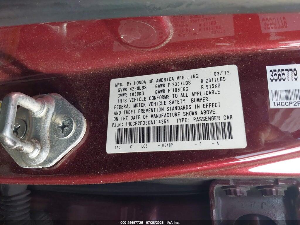 1HGCP2F33CA114354 2012 HONDA ACCORD SDN photo no. 9