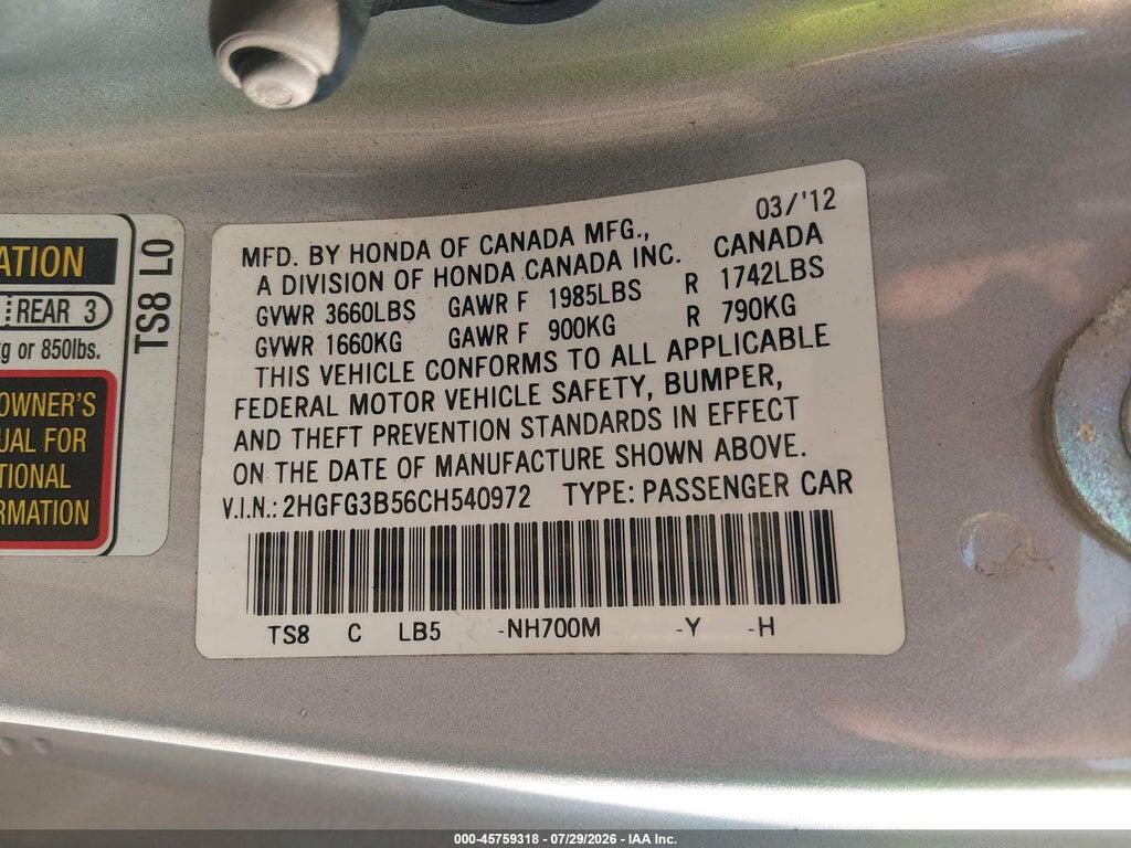 2HGFG3B56CH540972 2012 HONDA CIVIC photo no. 9