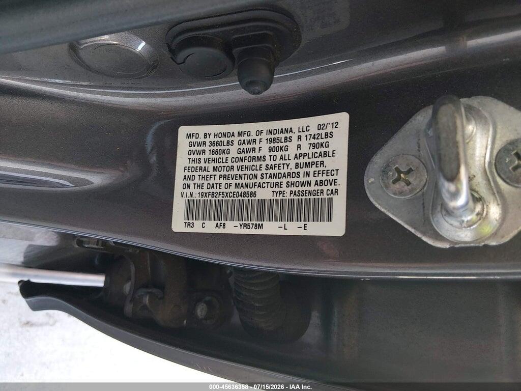 19XFB2F5XCE048586 2012 HONDA CIVIC photo no. 9