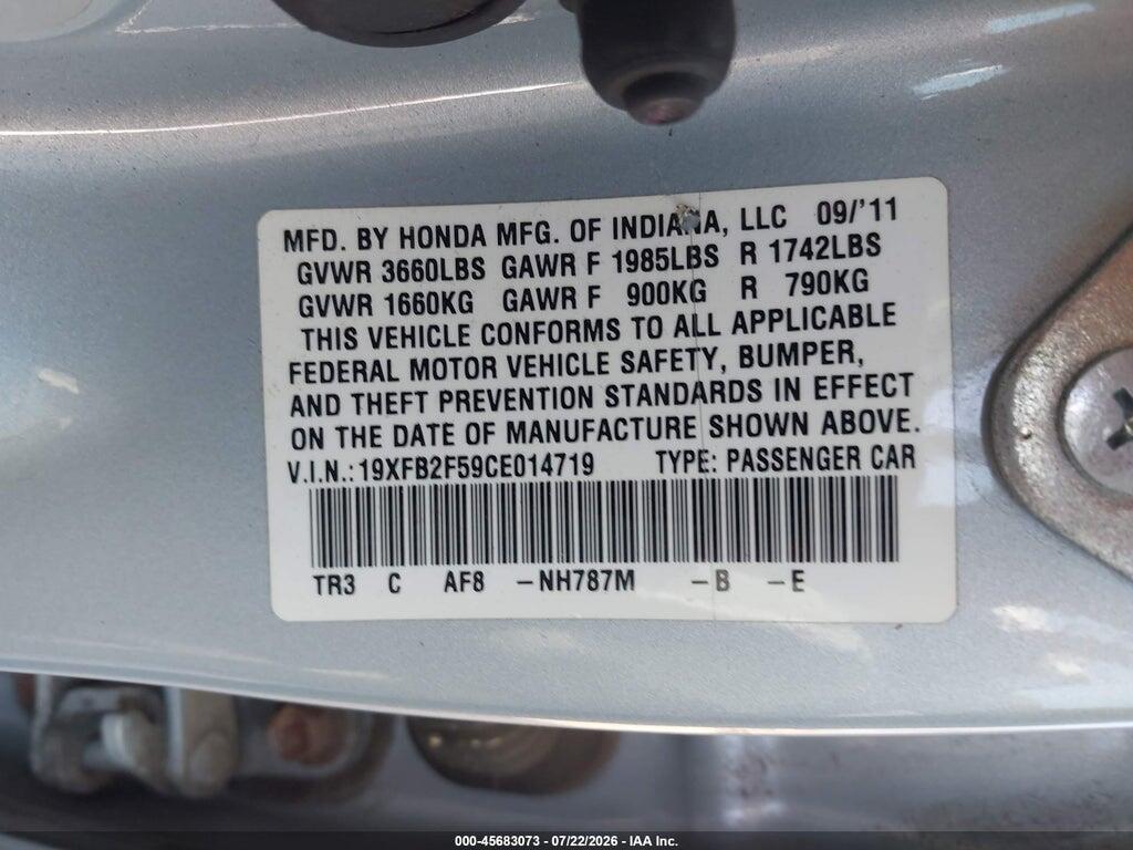 19XFB2F59CE014719 2012 HONDA CIVIC photo no. 9