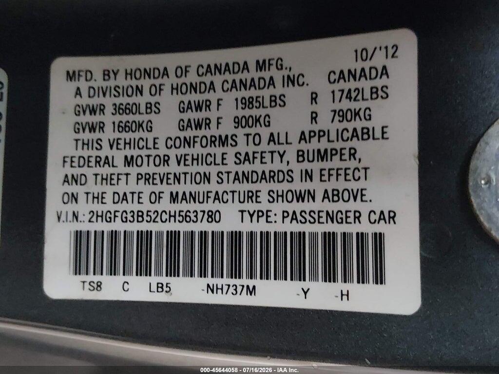 2HGFG3B52CH563780 2012 HONDA CIVIC photo no. 9