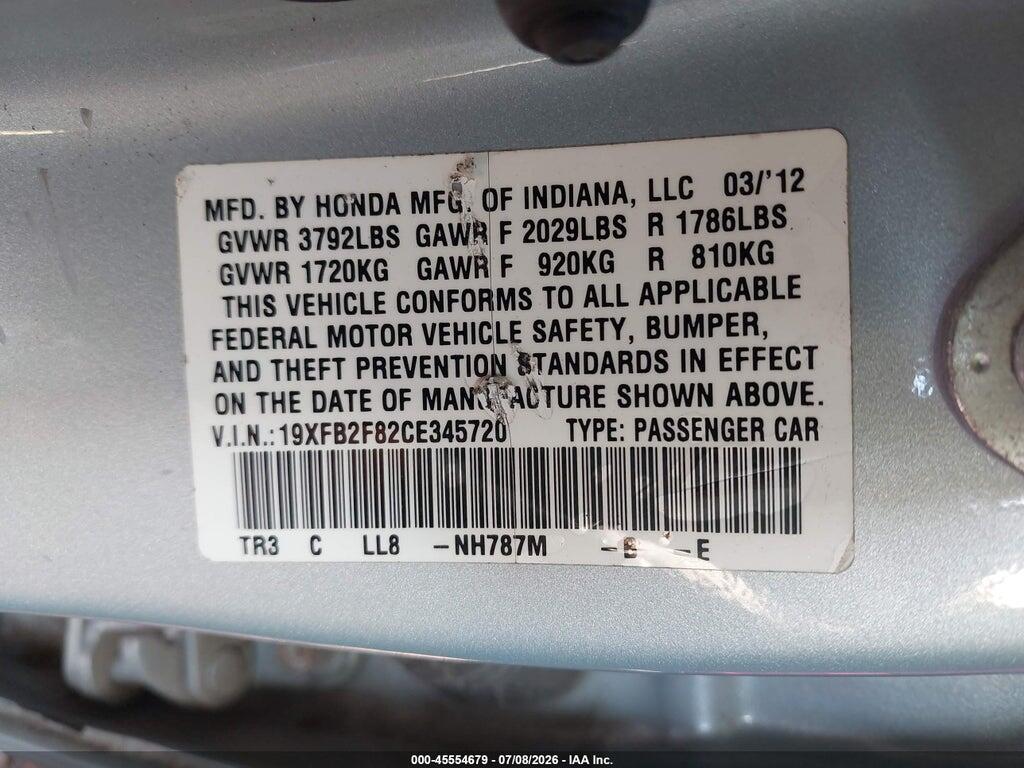 19XFB2F82CE345720 2012 HONDA CIVIC photo no. 9