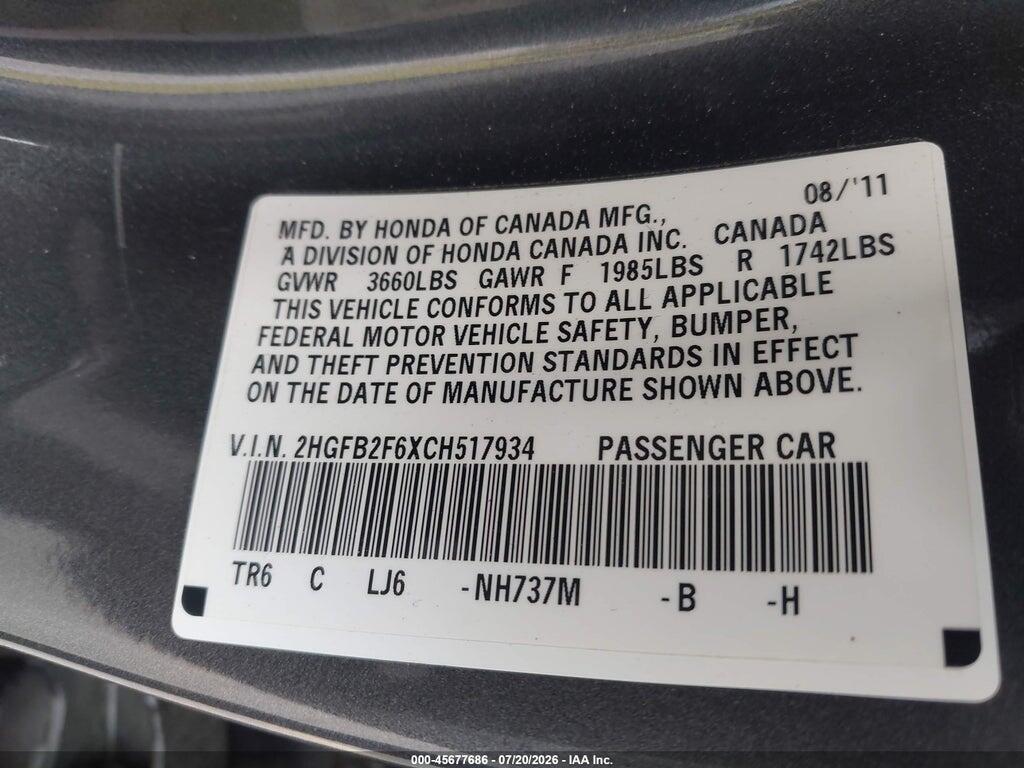 2HGFB2F6XCH517934 2012 HONDA CIVIC photo no. 9