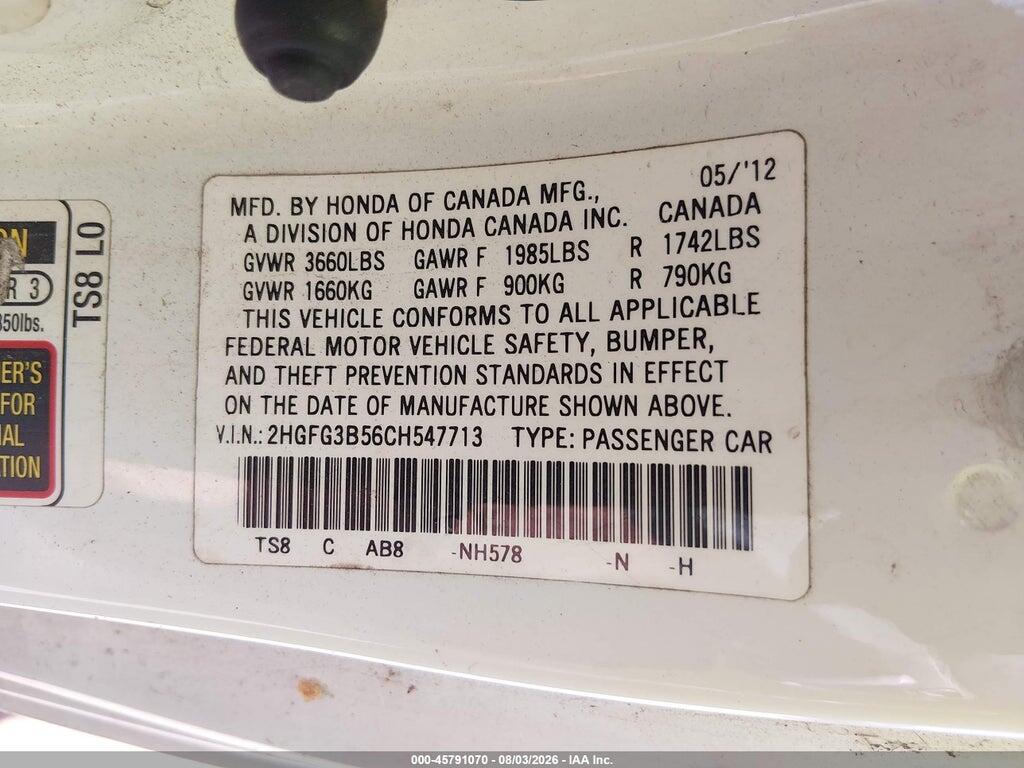 2HGFG3B56CH547713 2012 HONDA CIVIC photo no. 9