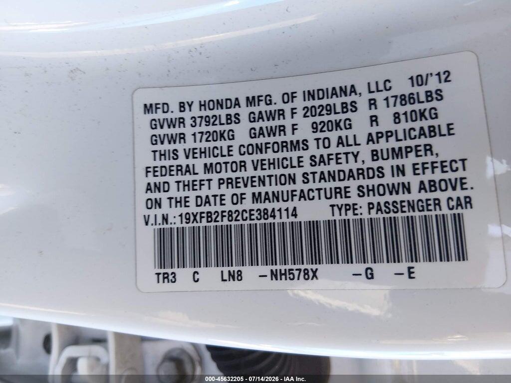 19XFB2F82CE384114 2012 HONDA CIVIC photo no. 9