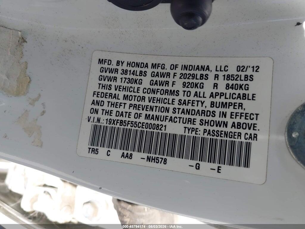 19XFB5F55CE000821 2012 HONDA CIVIC photo no. 9