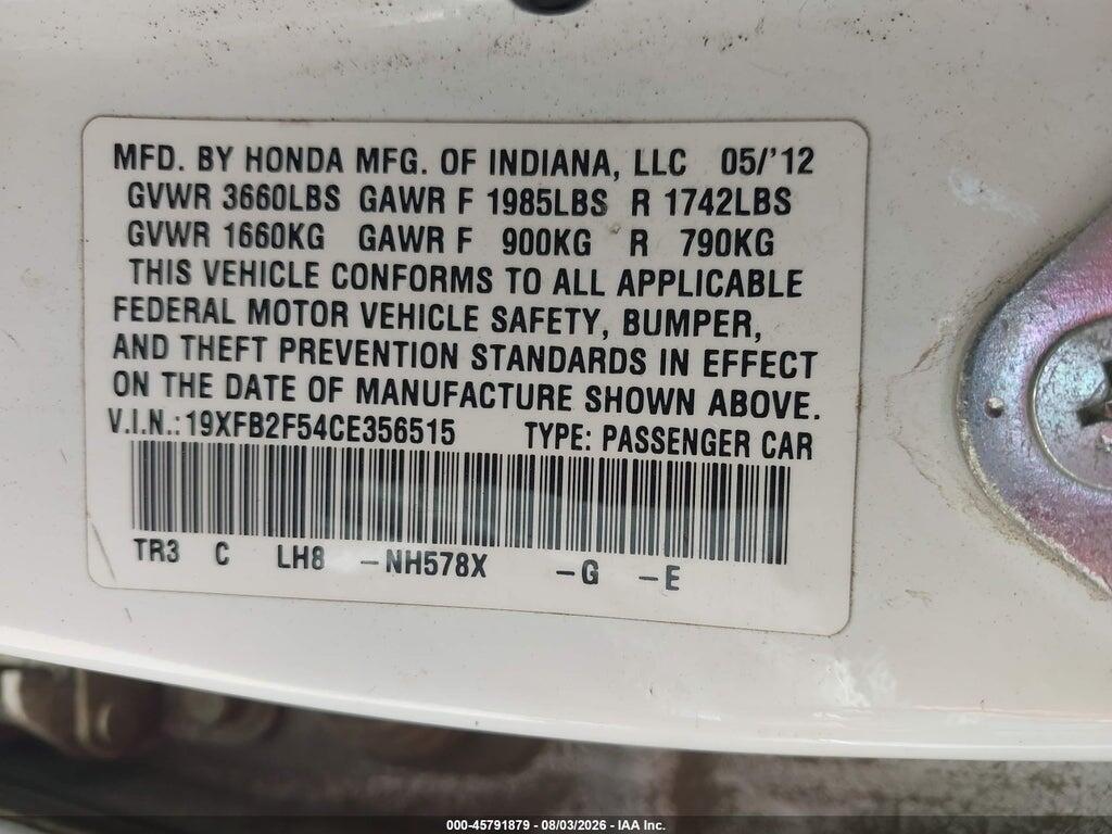 19XFB2F54CE356515 2012 HONDA CIVIC photo no. 9