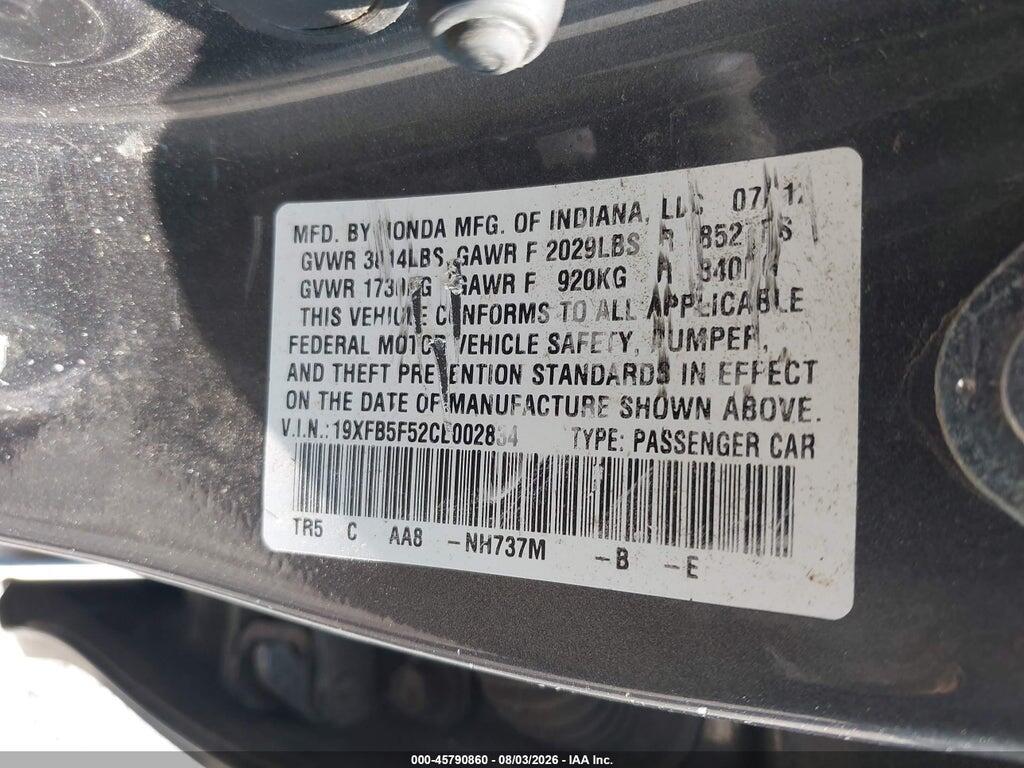 19XFB5F52CE002834 2012 HONDA CIVIC photo no. 9