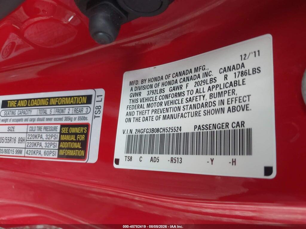 2HGFG3B08CH525524 2012 HONDA CIVIC photo no. 9
