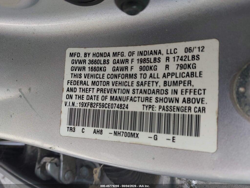 19XFB2F59CE074824 2012 HONDA CIVIC photo no. 9