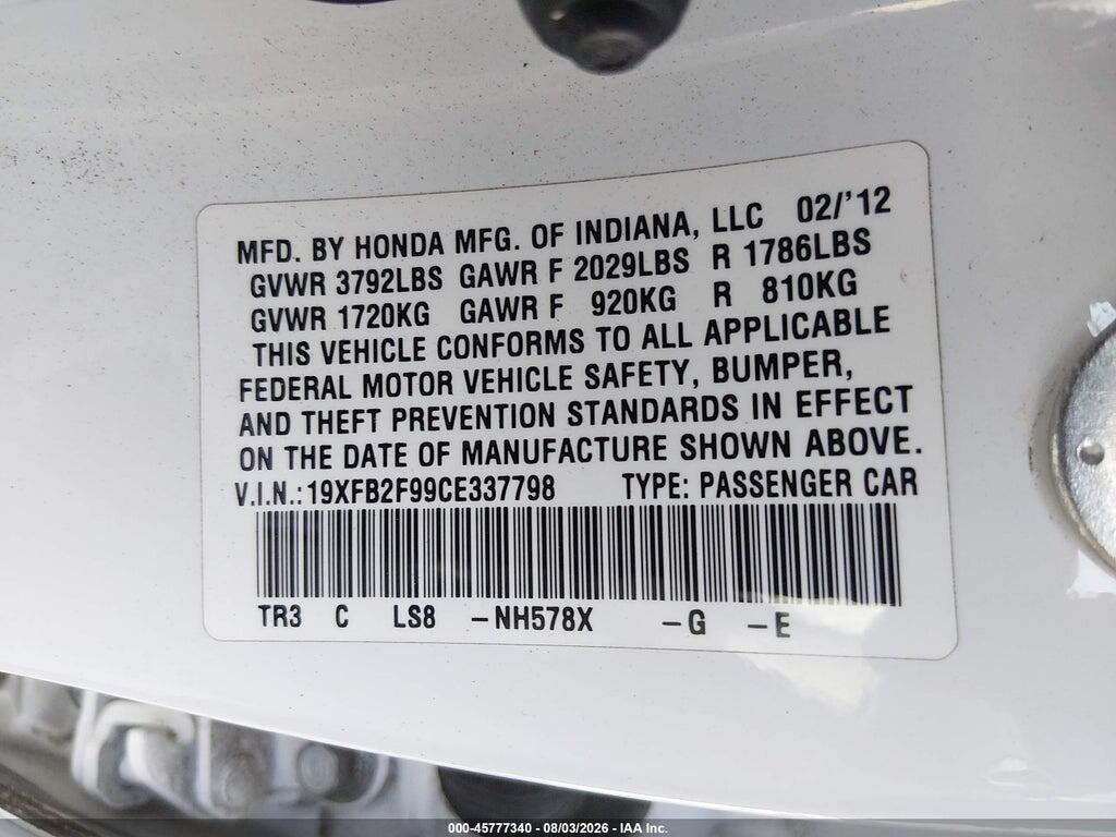 19XFB2F99CE337798 2012 HONDA CIVIC photo no. 9