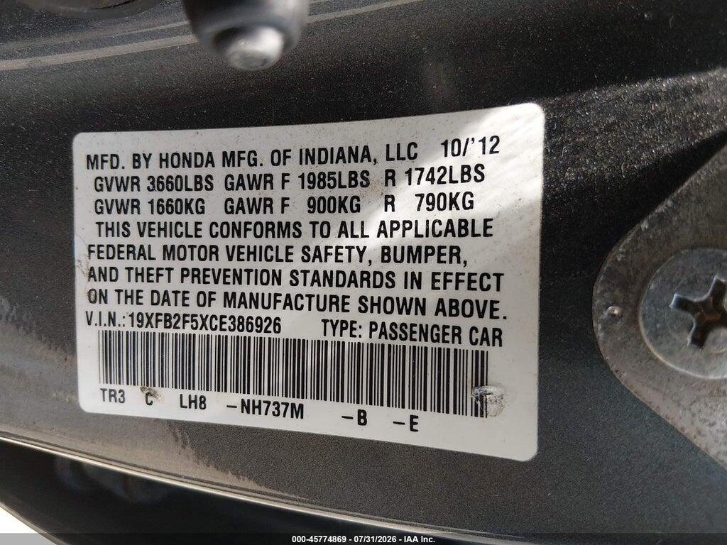 19XFB2F5XCE386926 2012 HONDA CIVIC photo no. 9