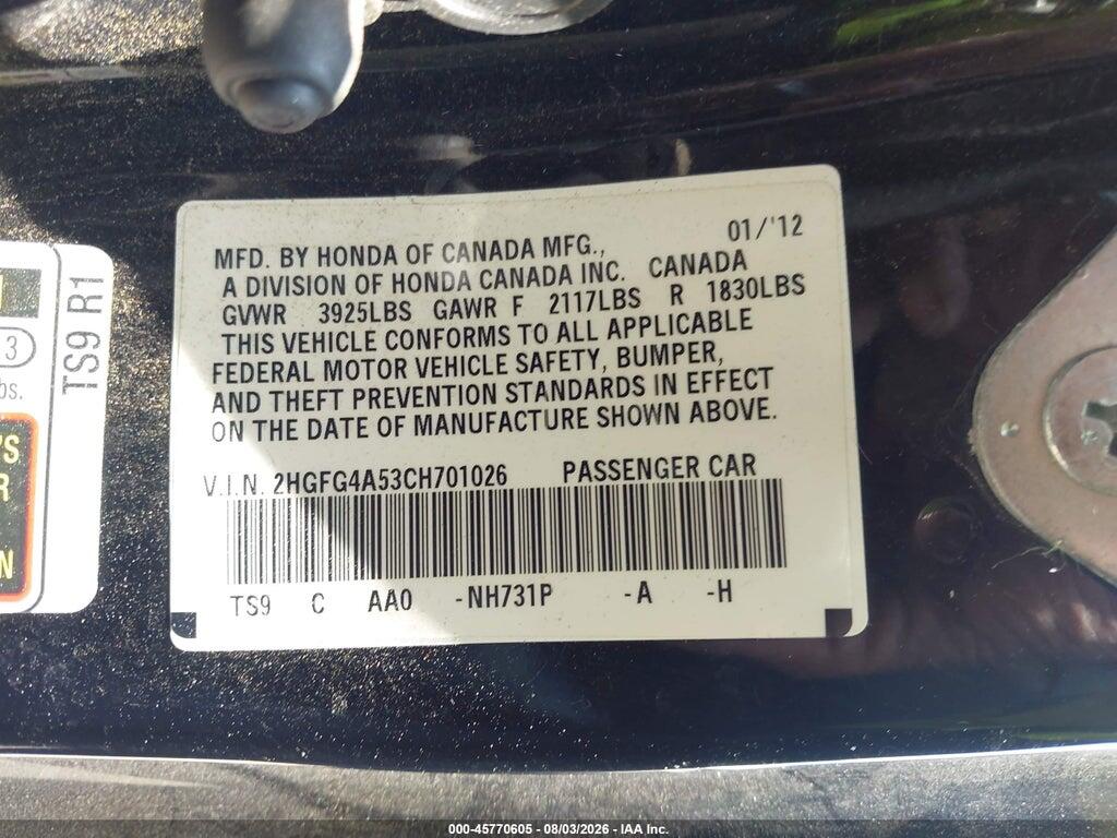 2HGFG4A53CH701026 2012 HONDA CIVIC photo no. 9