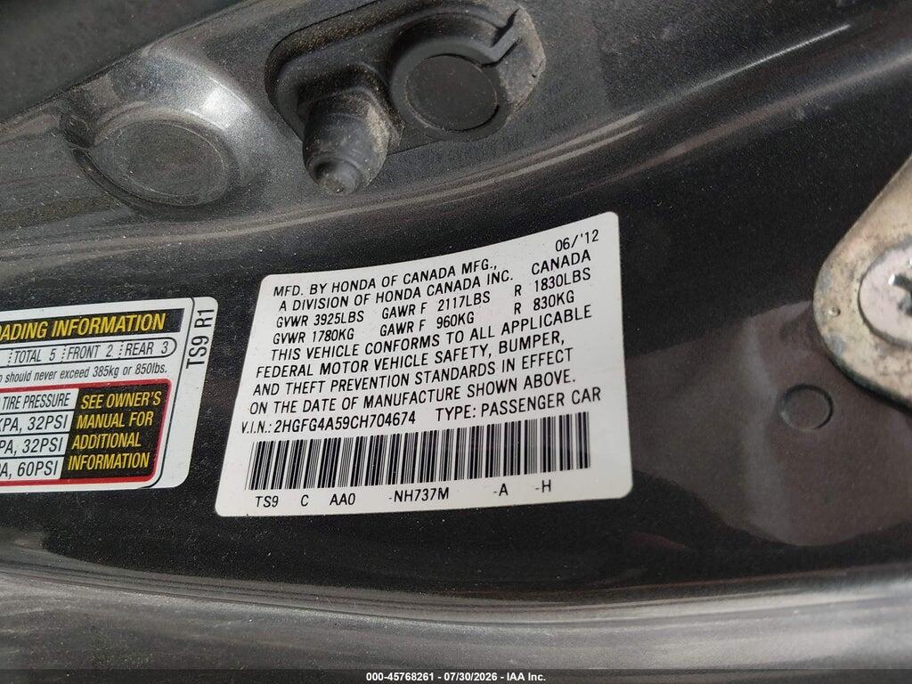 2HGFG4A59CH704674 2012 HONDA CIVIC photo no. 9