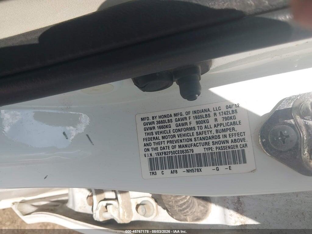 19XFB2F50CE063579 2012 HONDA CIVIC photo no. 9