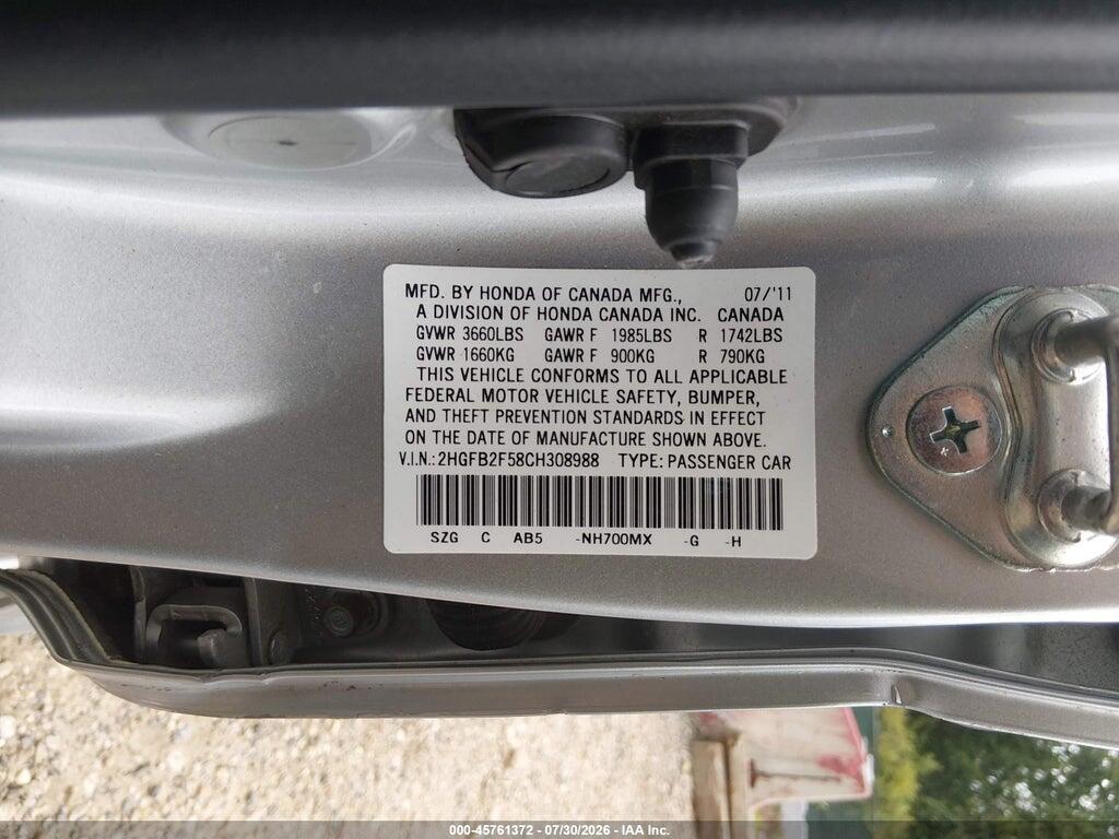 2HGFB2F58CH308988 2012 HONDA CIVIC photo no. 9