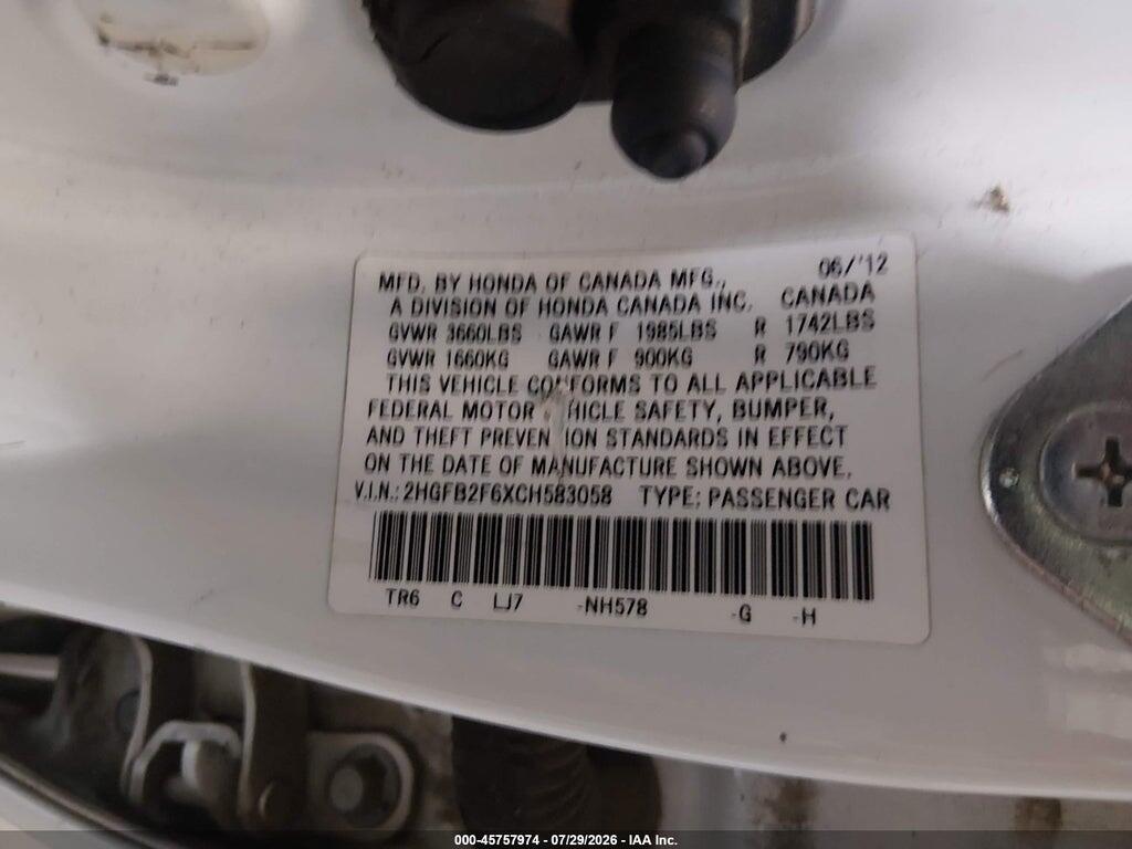 2HGFB2F6XCH583058 2012 HONDA CIVIC photo no. 9