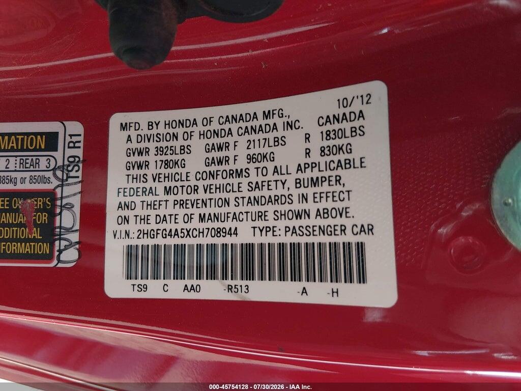2HGFG4A5XCH708944 2012 HONDA CIVIC photo no. 9