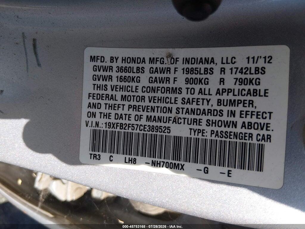19XFB2F57CE389525 2012 HONDA CIVIC photo no. 9