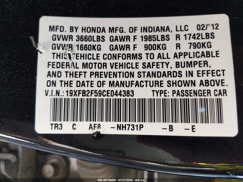 19XFB2F59CE044383 2012 HONDA CIVIC photo no. 9