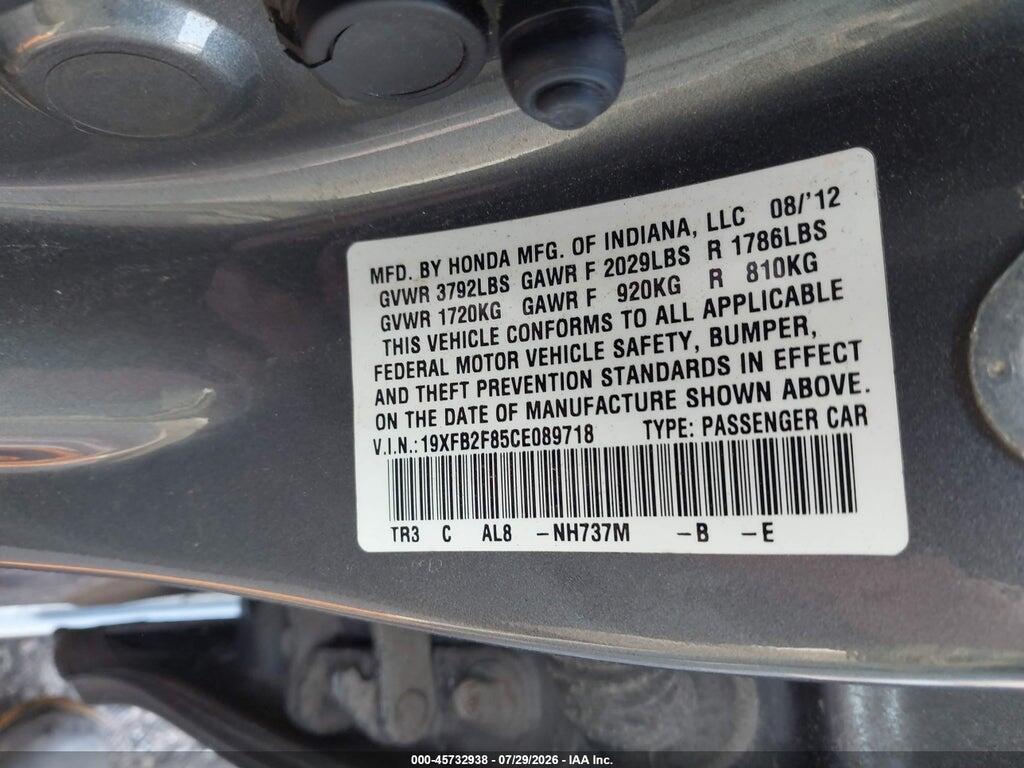 19XFB2F85CE089718 2012 HONDA CIVIC photo no. 9