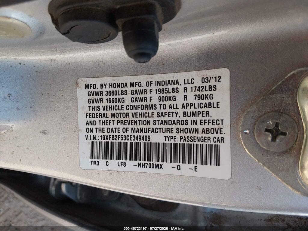 19XFB2F53CE349409 2012 HONDA CIVIC photo no. 9