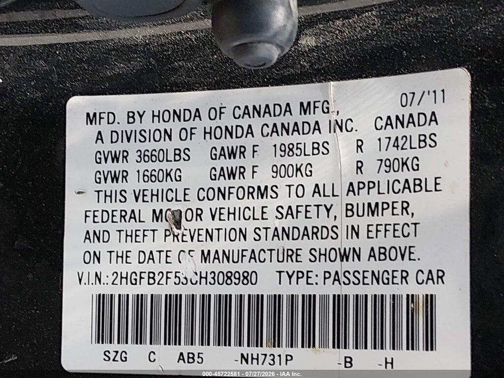 2HGFB2F53CH308980 2012 HONDA CIVIC photo no. 9