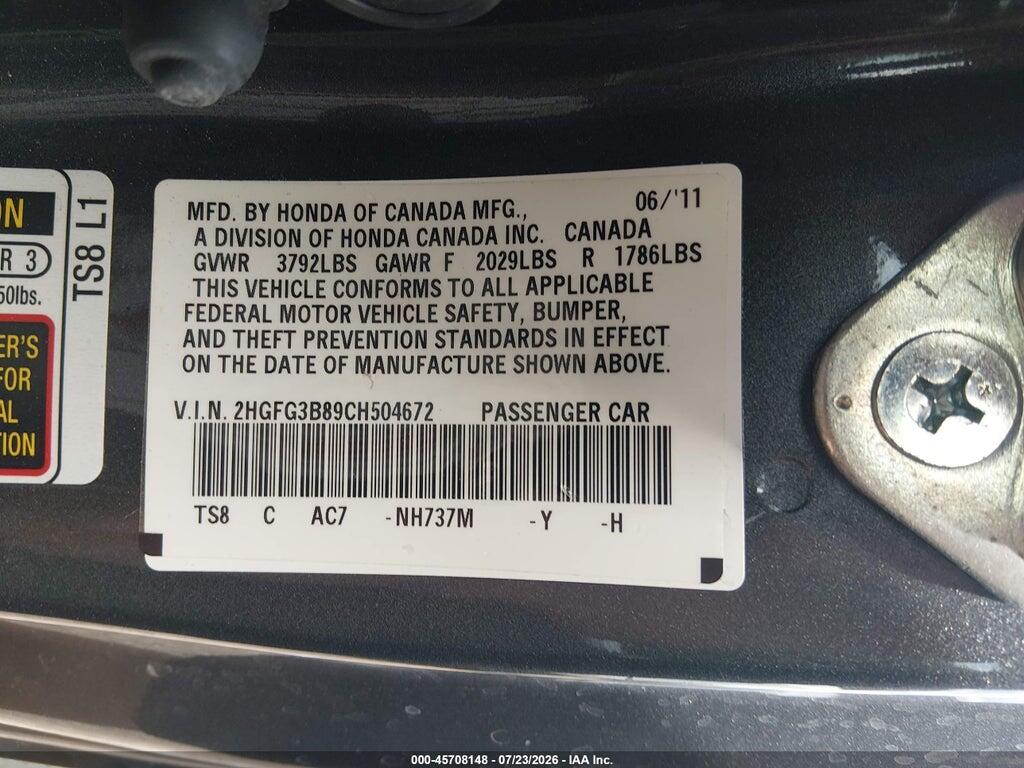 2HGFG3B89CH504672 2012 HONDA CIVIC photo no. 9